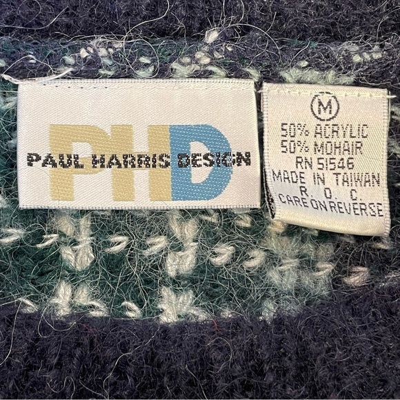 Paul Harris Design Blue Ivory Plaid Wool Mohair Vintage Crew Neck Sweater Sz M - Picture 10 of 10